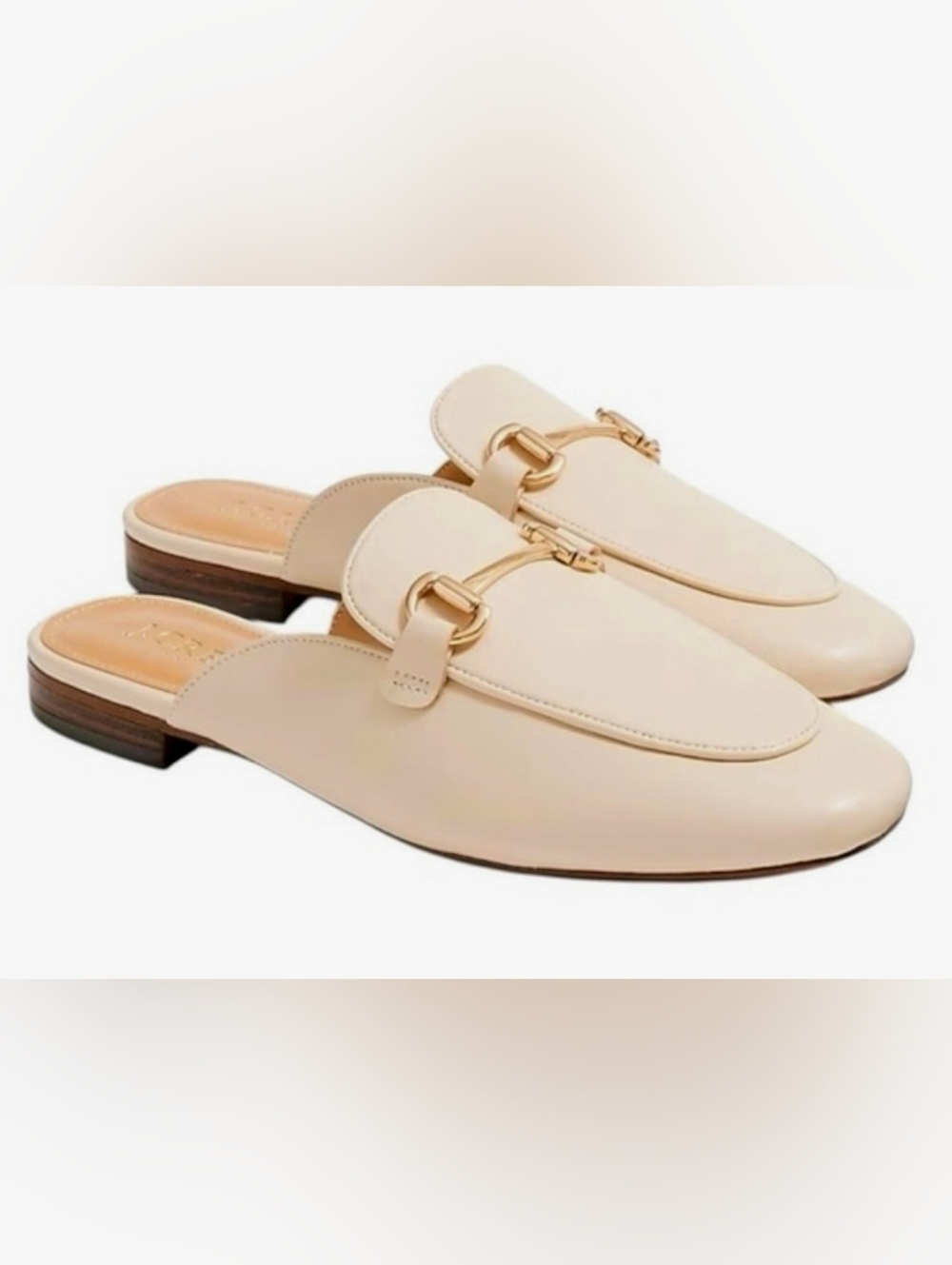 J.CREW Cream Leather Slip-On Mules with Gold Bit Hardware